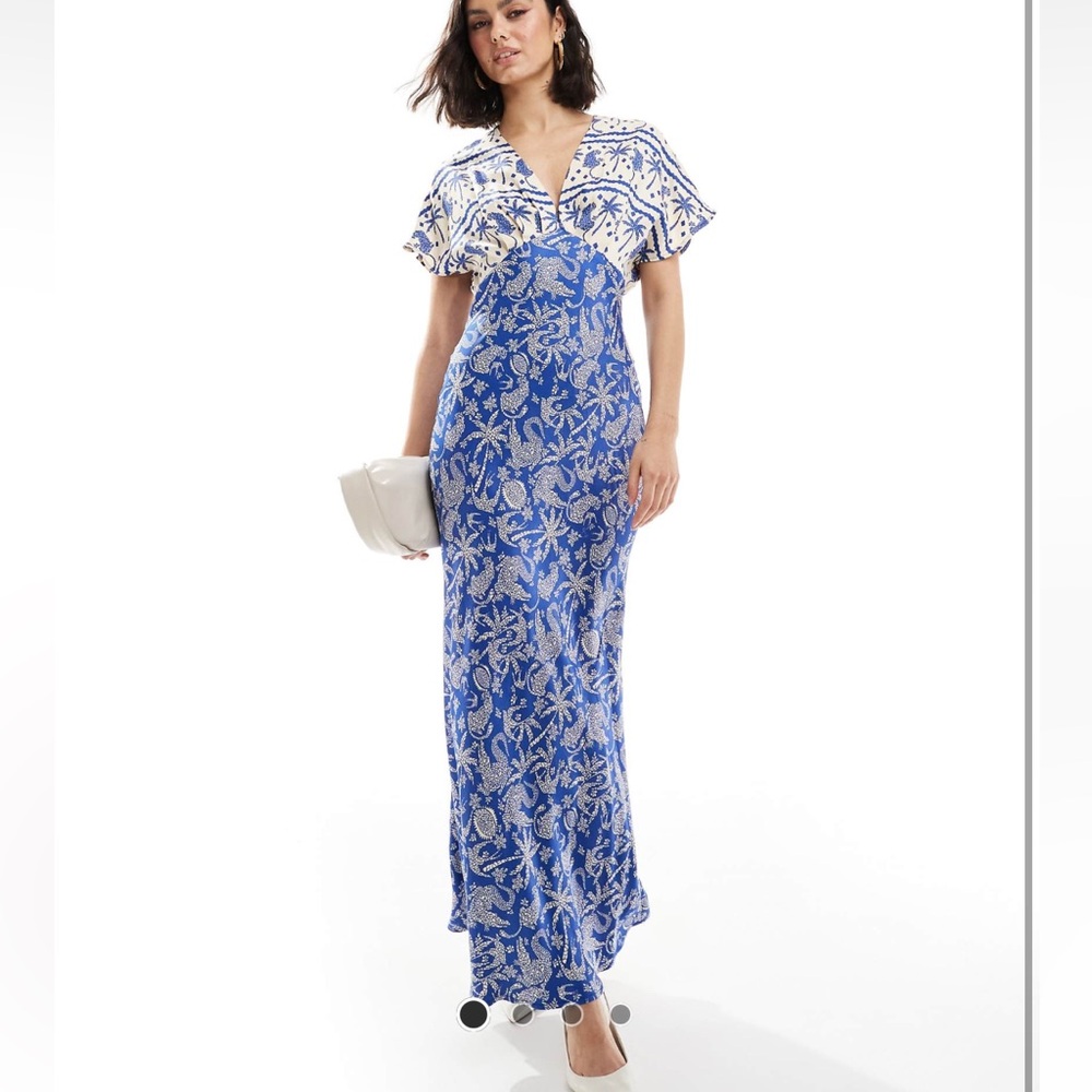 Never Fully Dressed Elodie contrast print maxi dress blue white 6 small
